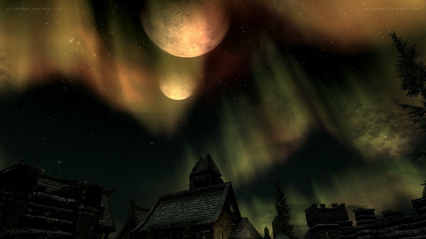 Aurora over a medieval village