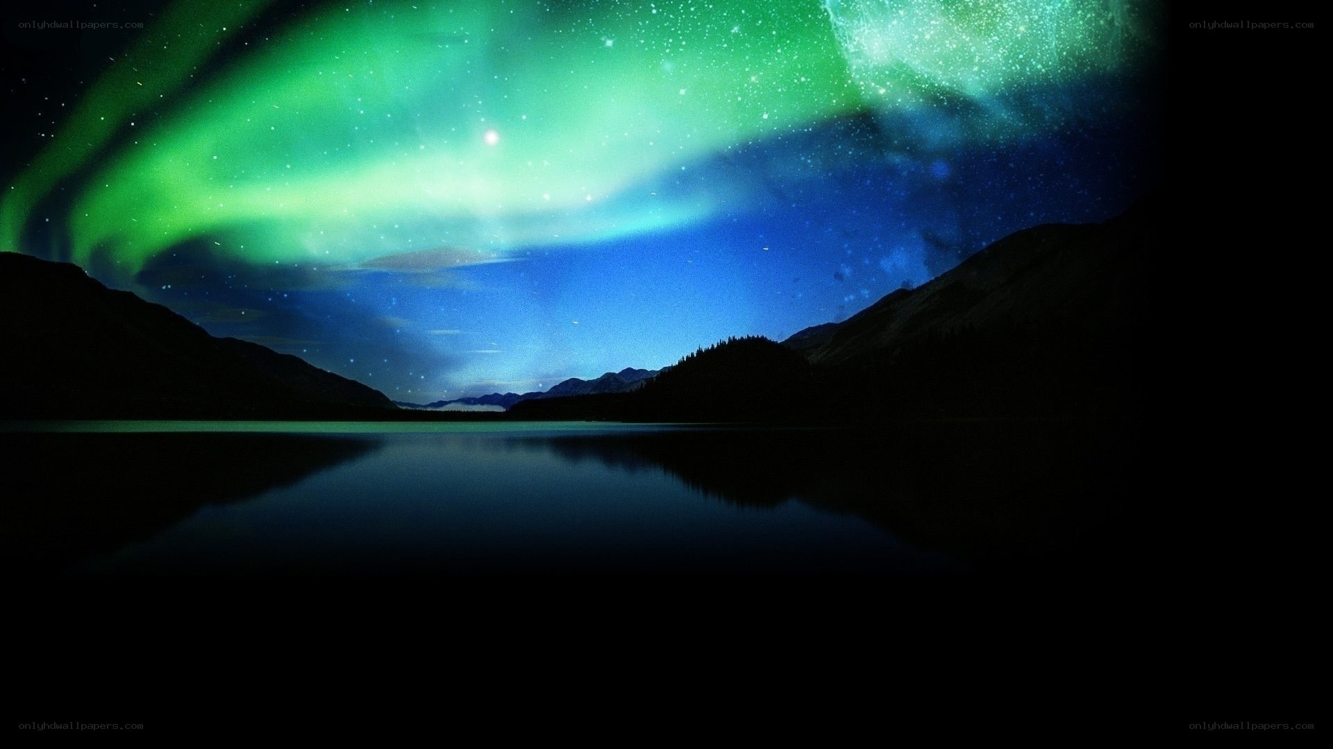 Aurora over a mountain lake