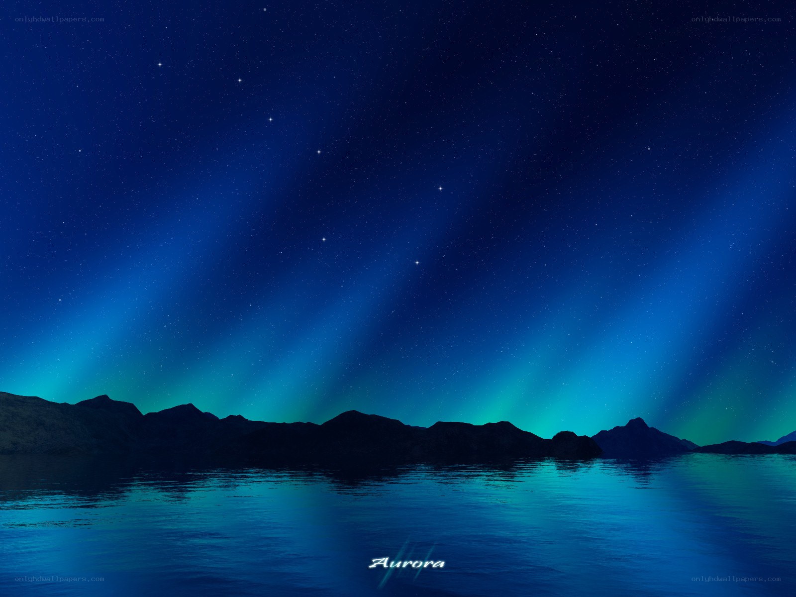 Aurora over a mountain lake