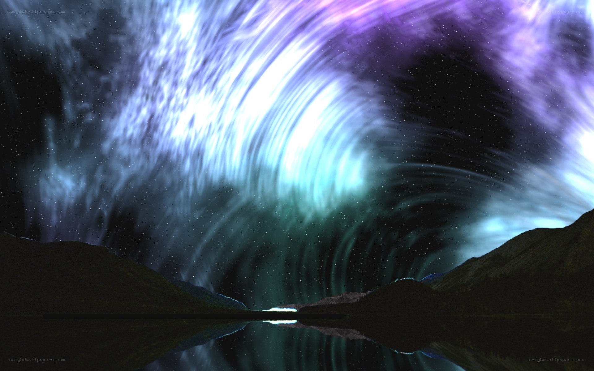 Aurora over a mountain lake