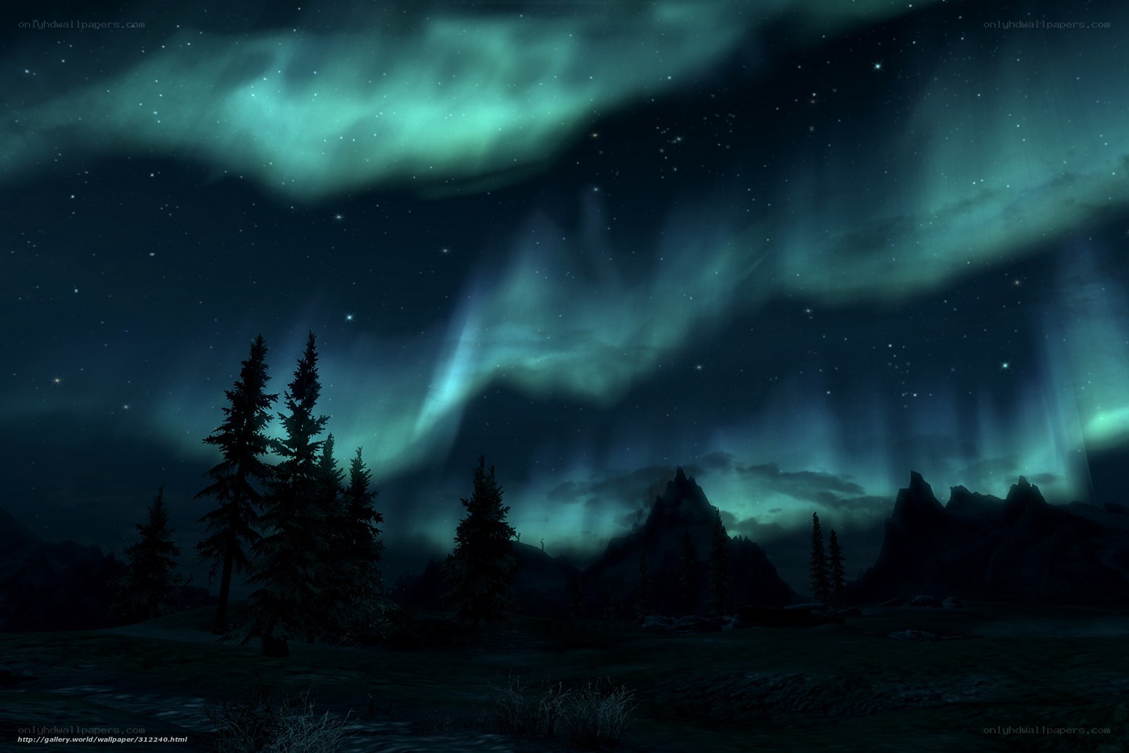 Aurora over a mountain landscape