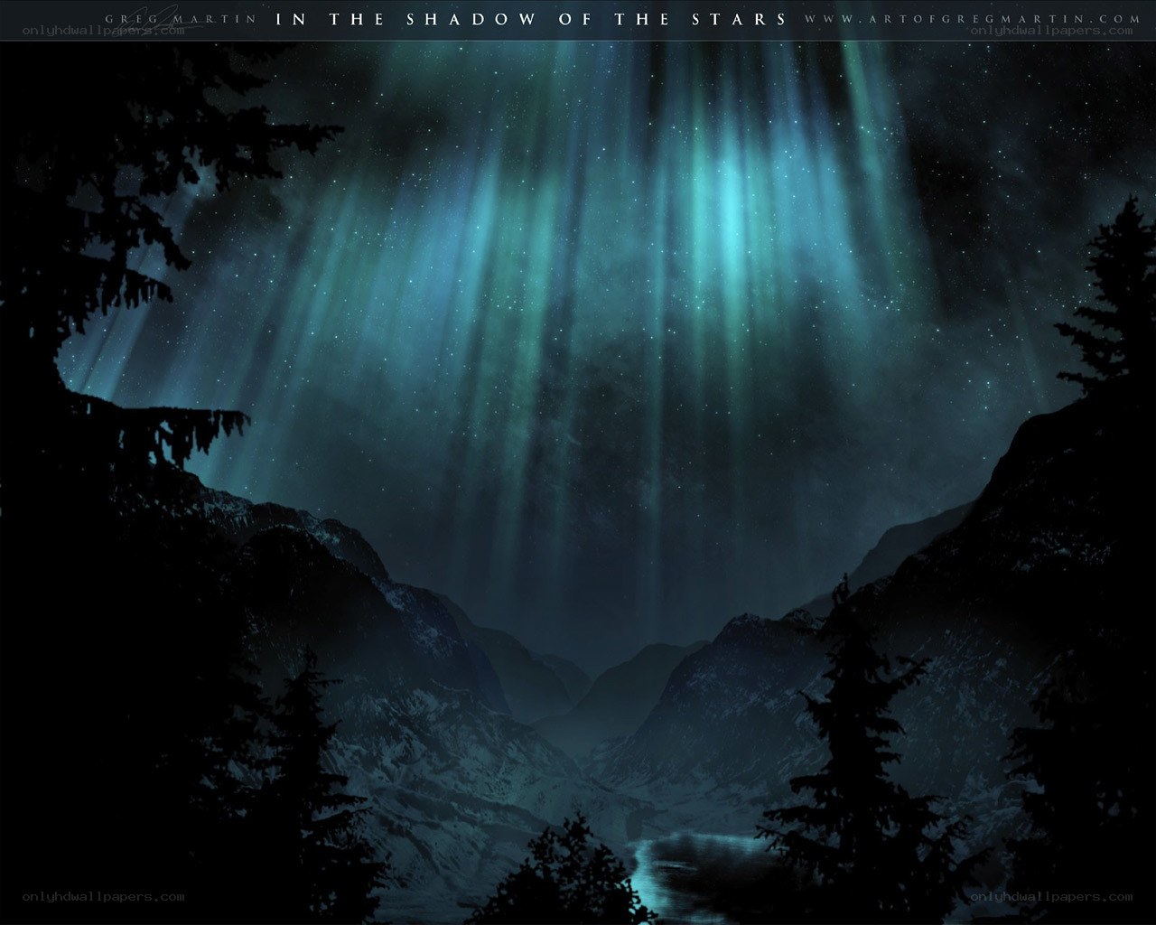 Aurora over a mountain valley