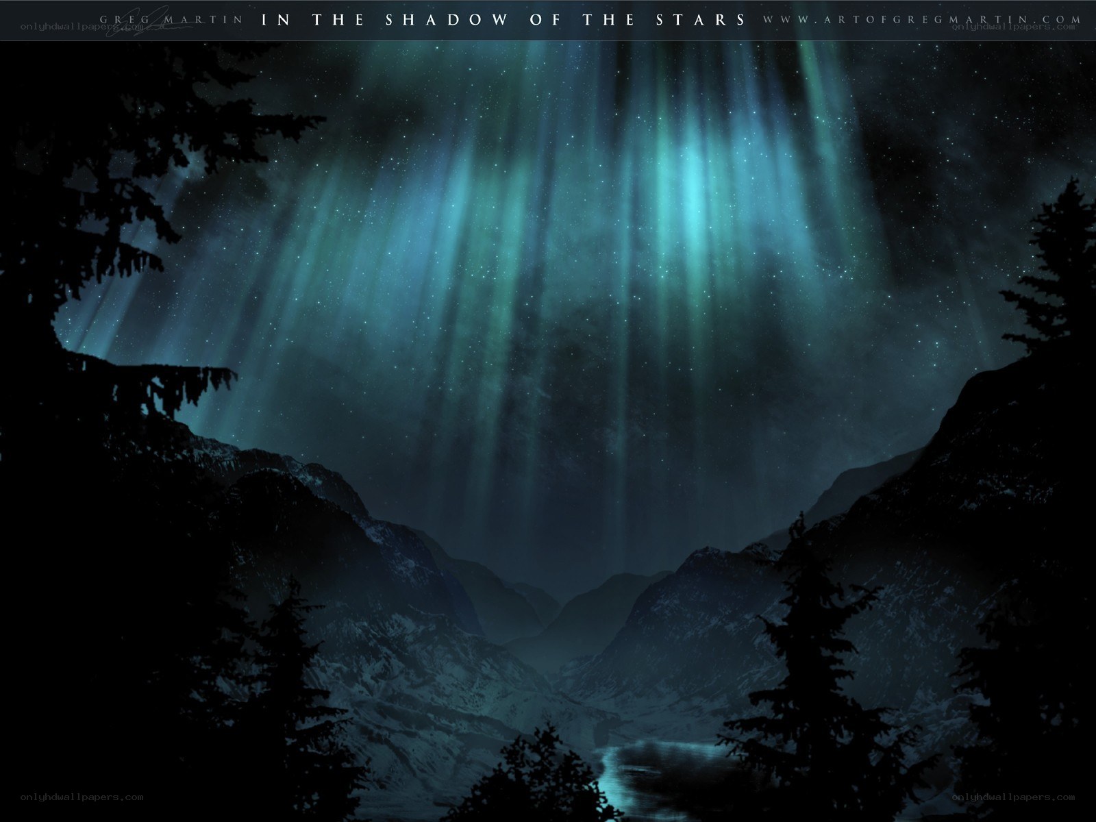 Aurora over a mountain valley