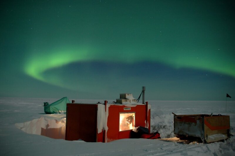 Aurora over a research station