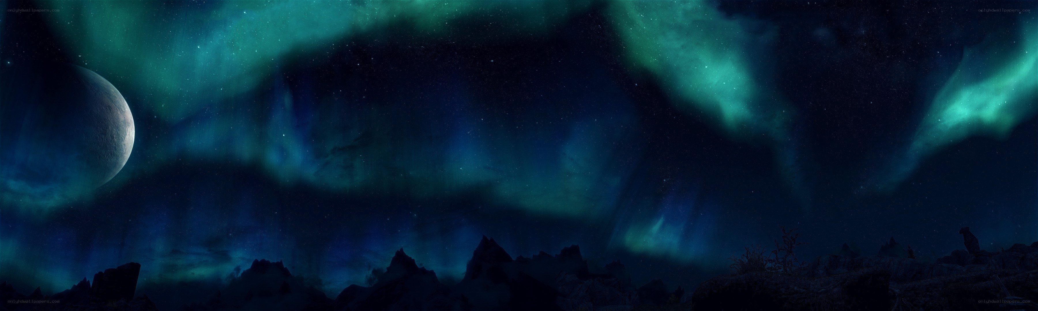 Aurora over a rocky landscape