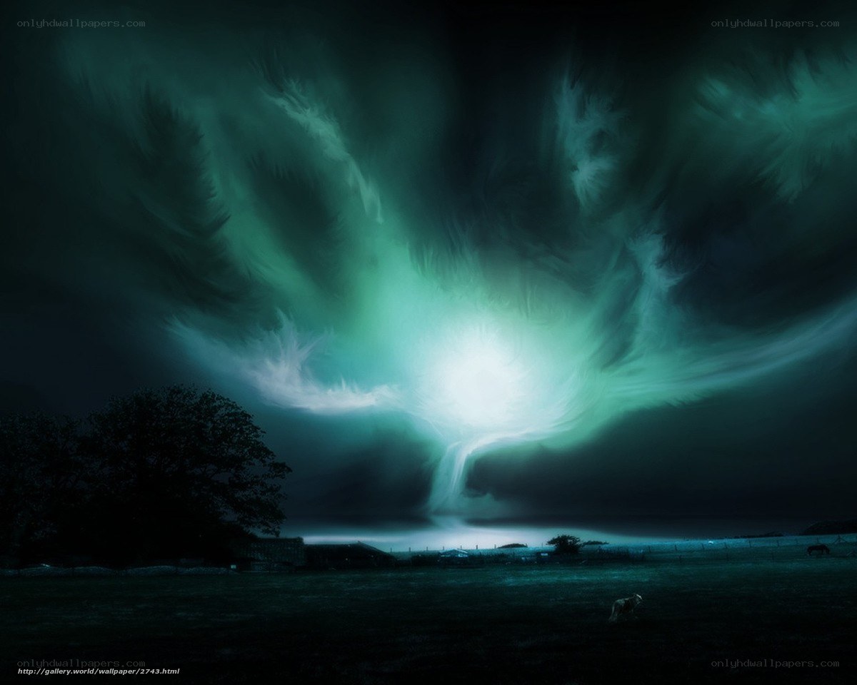 Aurora over a rural field
