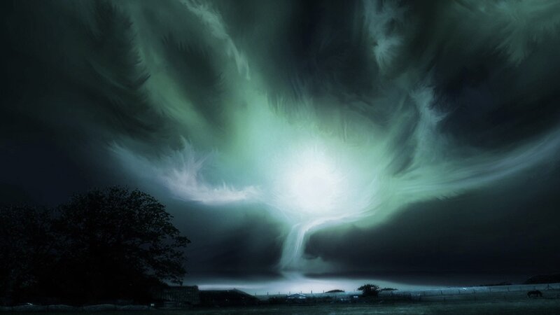 Aurora over a rural landscape