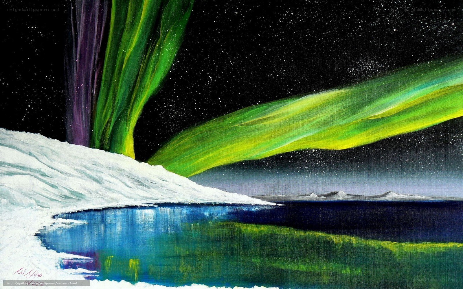 Aurora over a snowy landscape