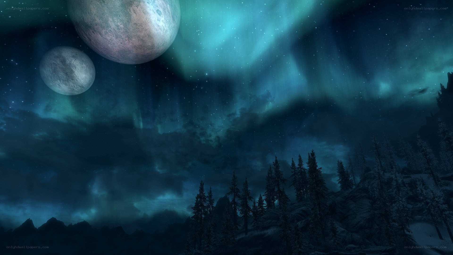 Aurora over a twin-moon world