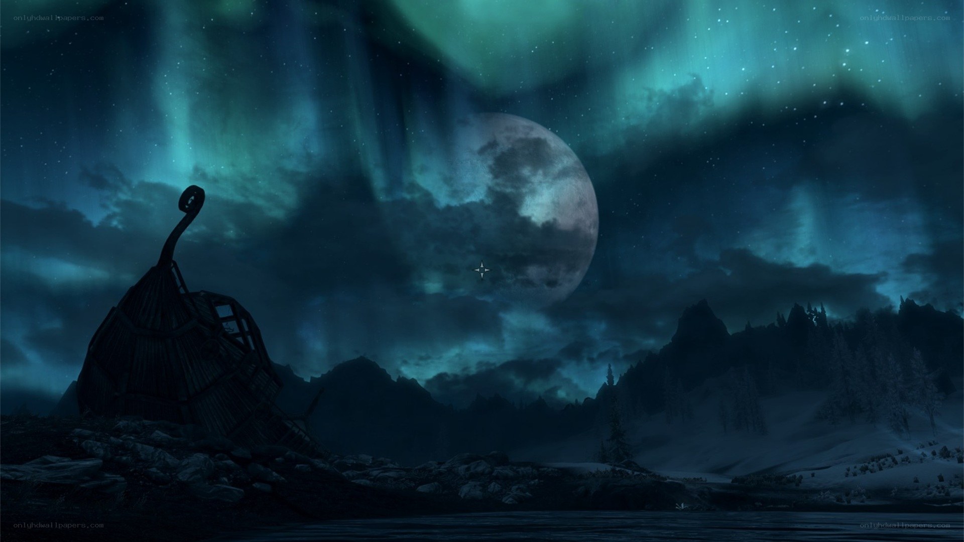 Aurora over a Viking shipwreck