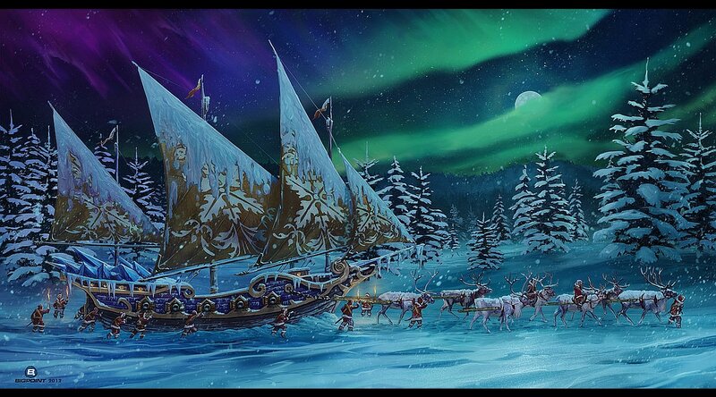 Aurora over a winter fleet