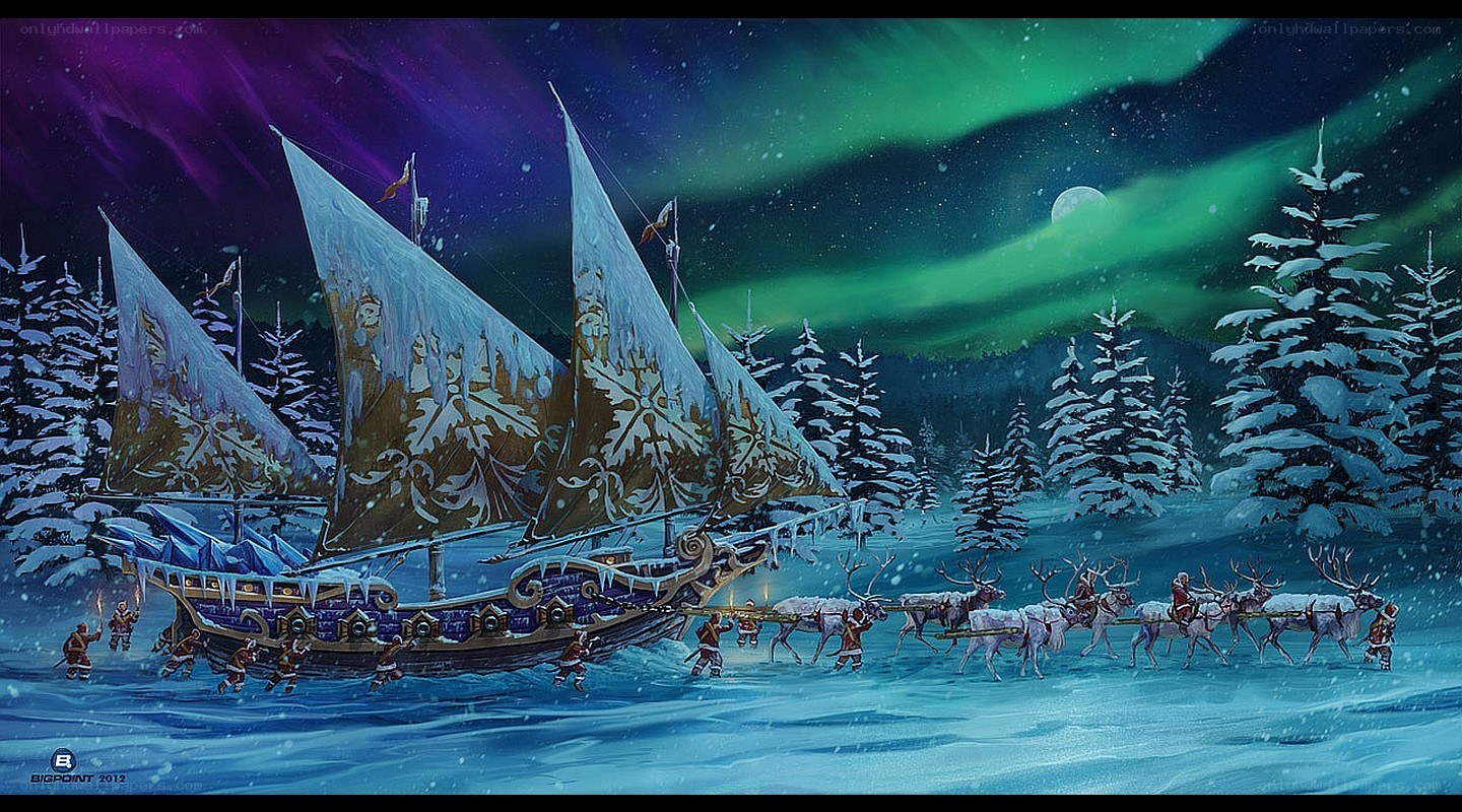 Aurora over a winter fleet