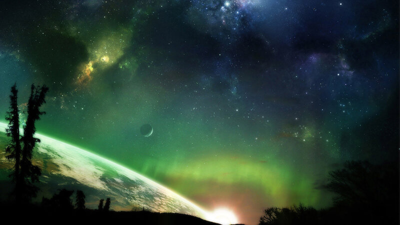 Aurora over alien planet