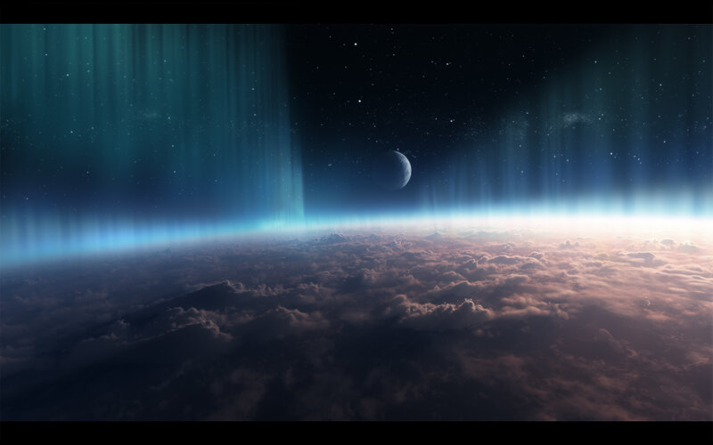 aurora over alien planet