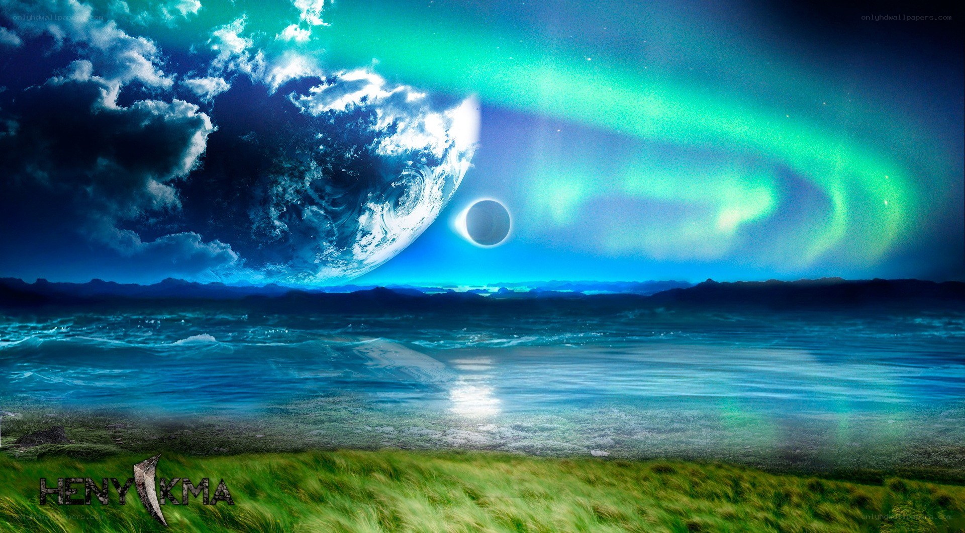 Aurora over alien planet