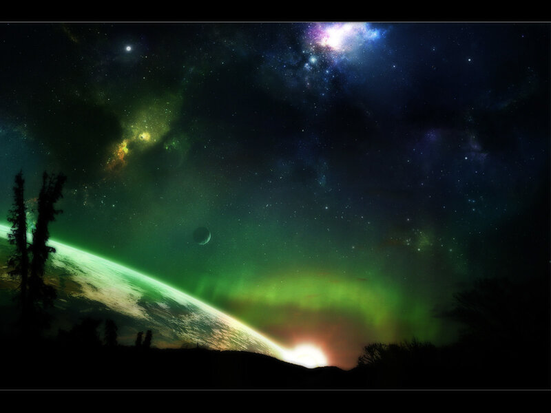 Aurora over Alien Planet — Green, Dramatic