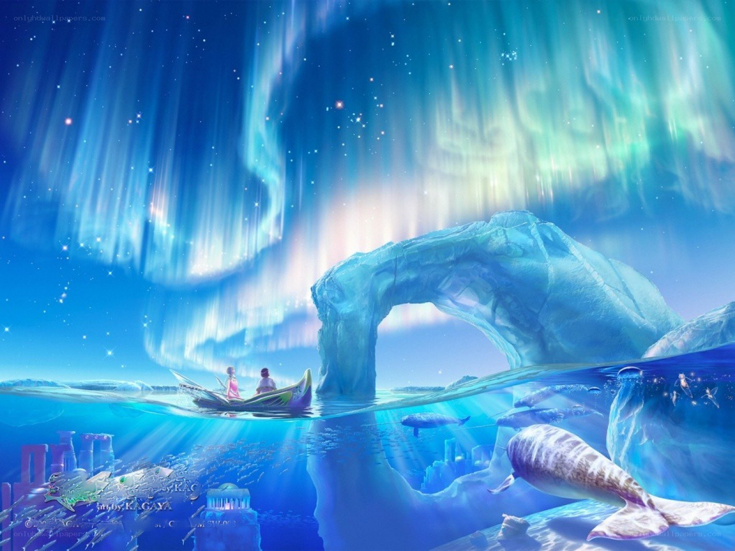Aurora over an icy arch