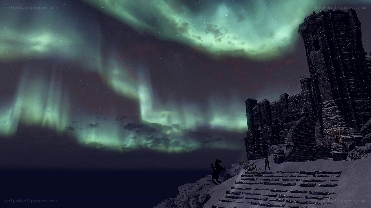 Aurora over ancient ruins