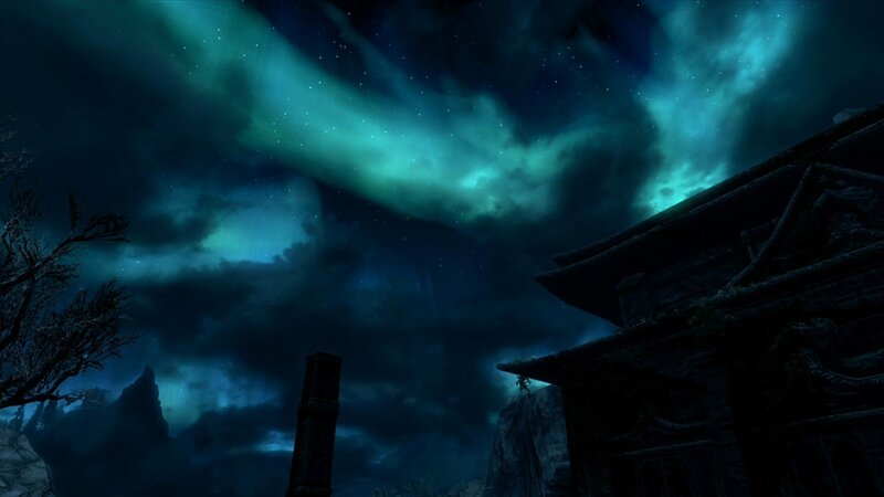aurora over ancient ruins