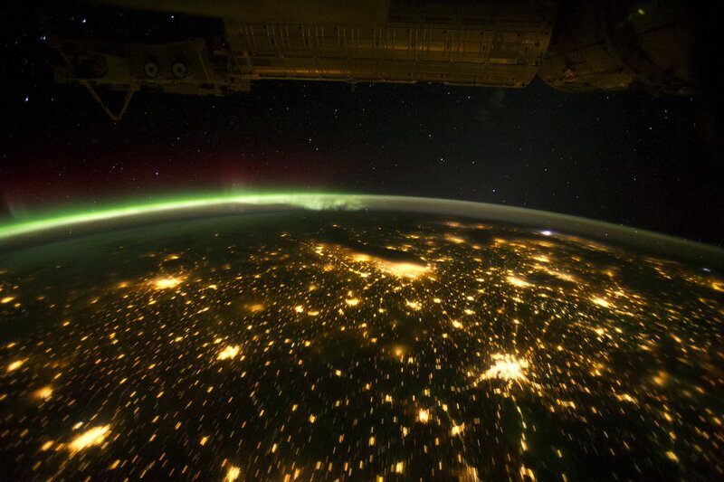 Aurora over Earth from space
