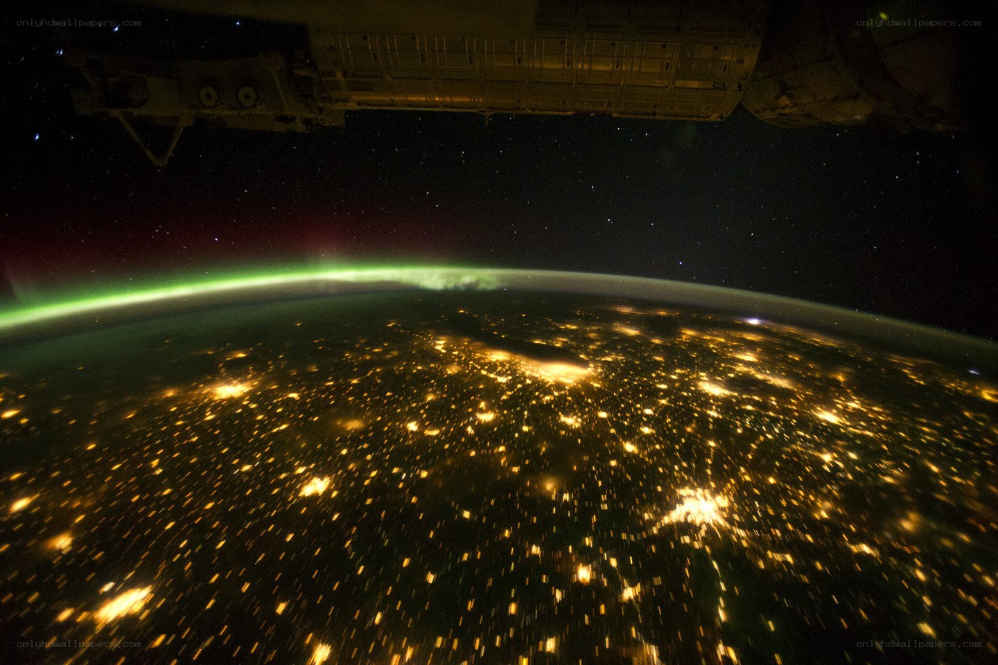 Aurora over Earth from space