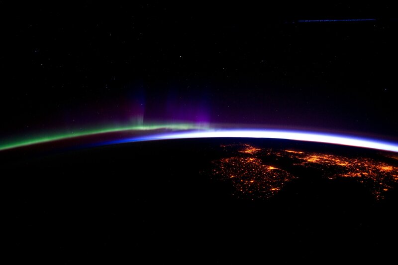 Aurora over Earth from space