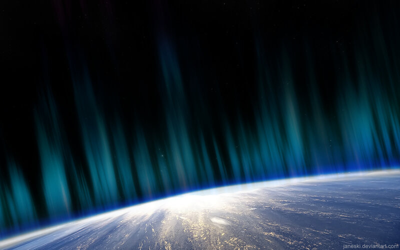Aurora over Earth from space