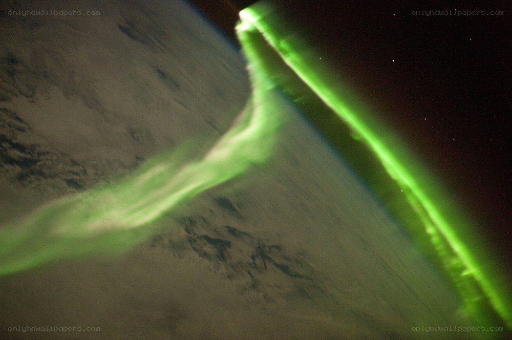 Aurora over Earth from space