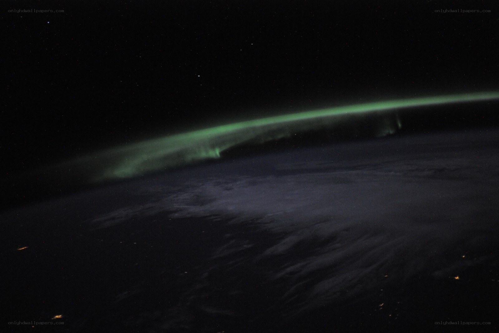 Aurora over Earth from space
