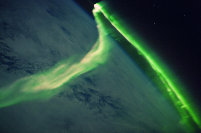 Aurora over Earth from space