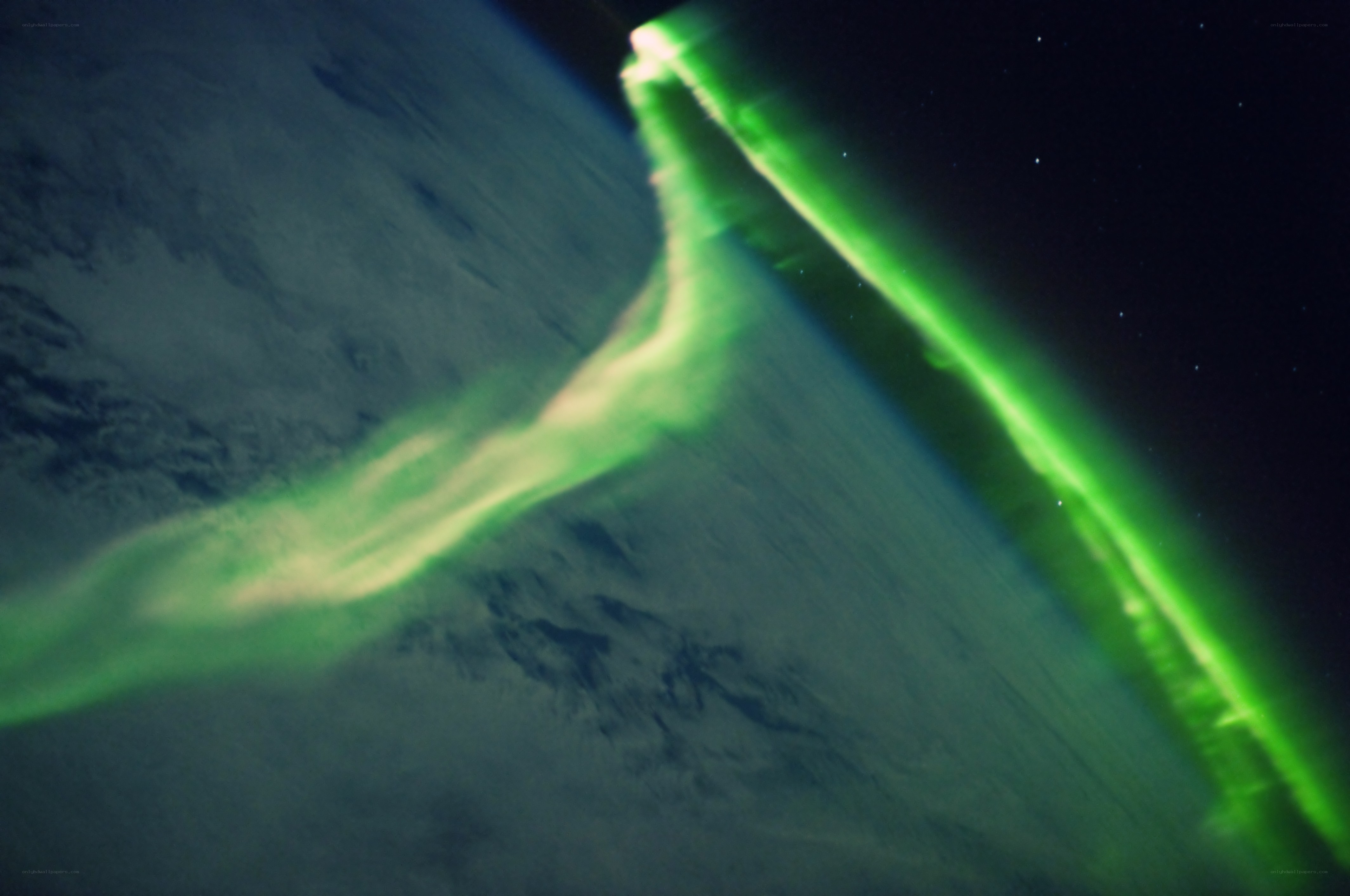 Aurora over Earth from space