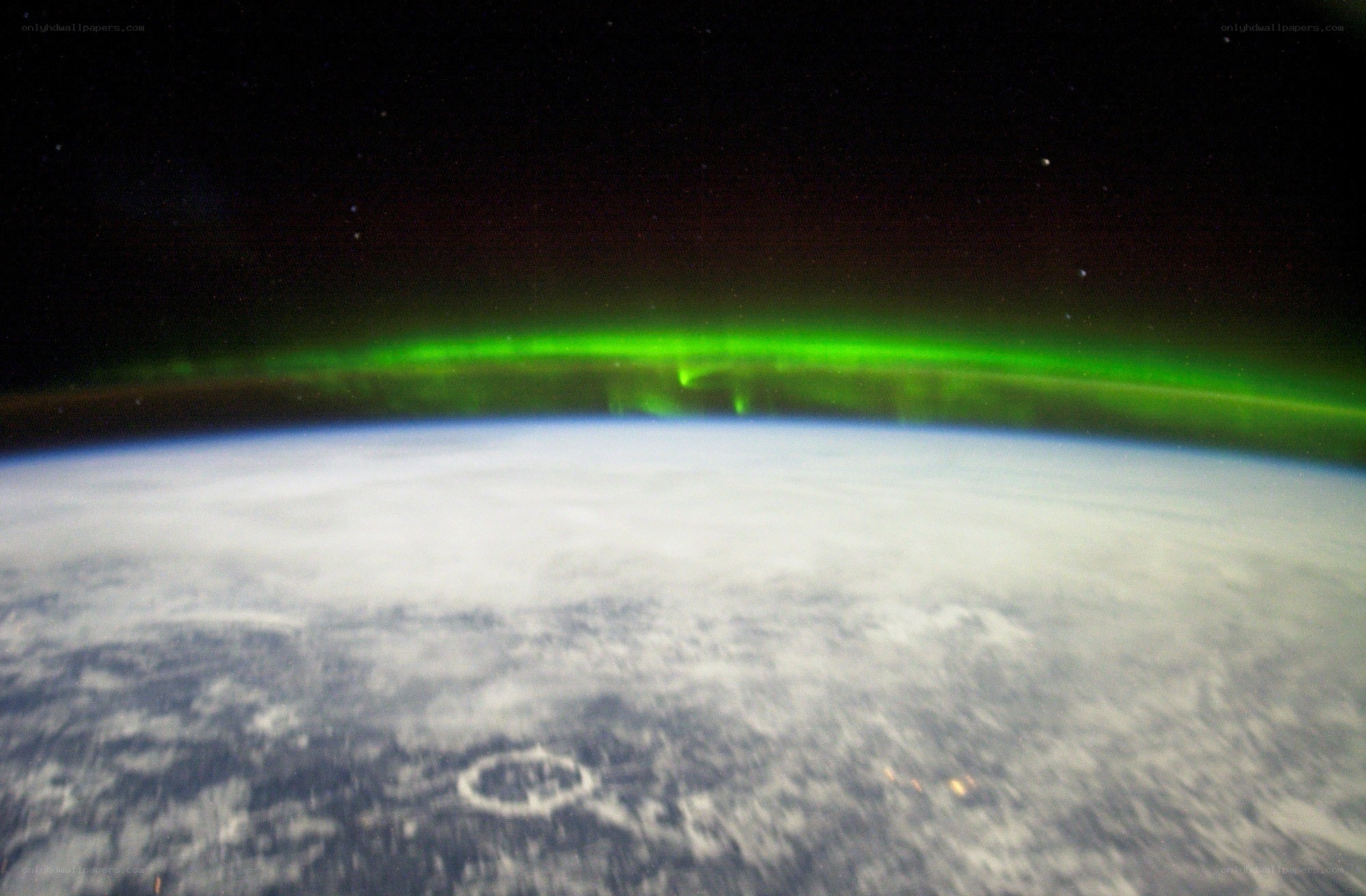 Aurora over Earth from space