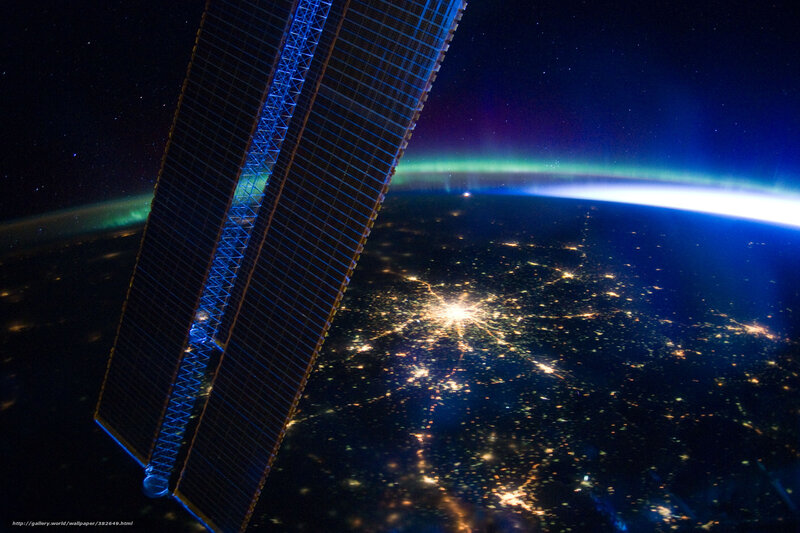 Aurora over Earth from space
