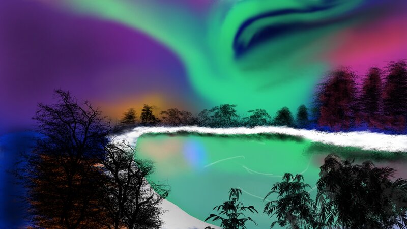 Aurora over Frozen Lake — Green