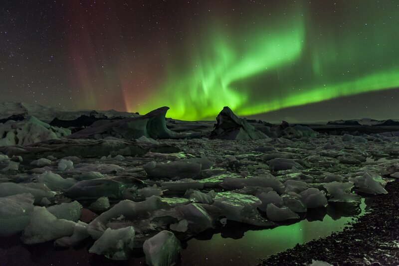 Aurora over ice field