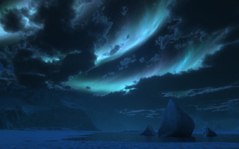 Aurora over Icebergs — Blue