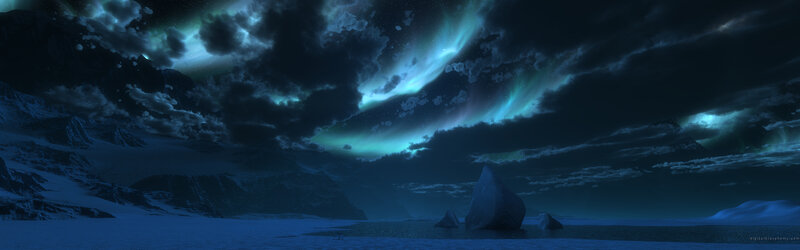 Aurora over icy landscape