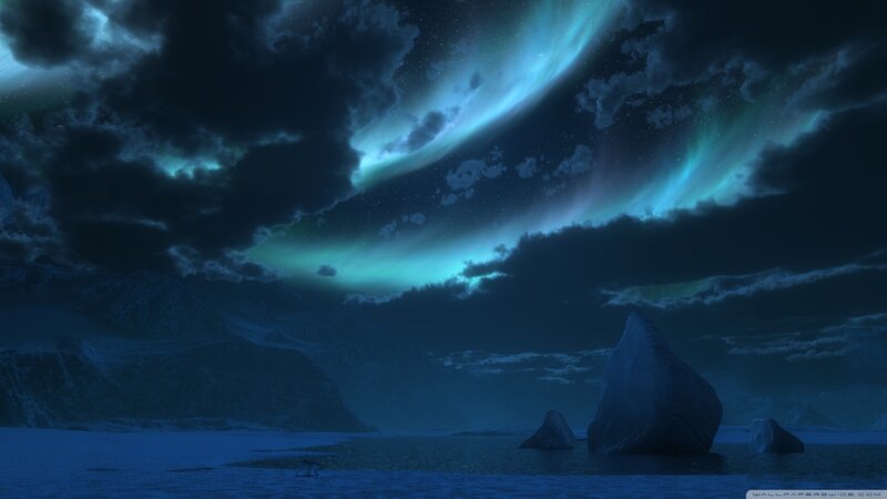 Aurora over Icy Landscape — Blue