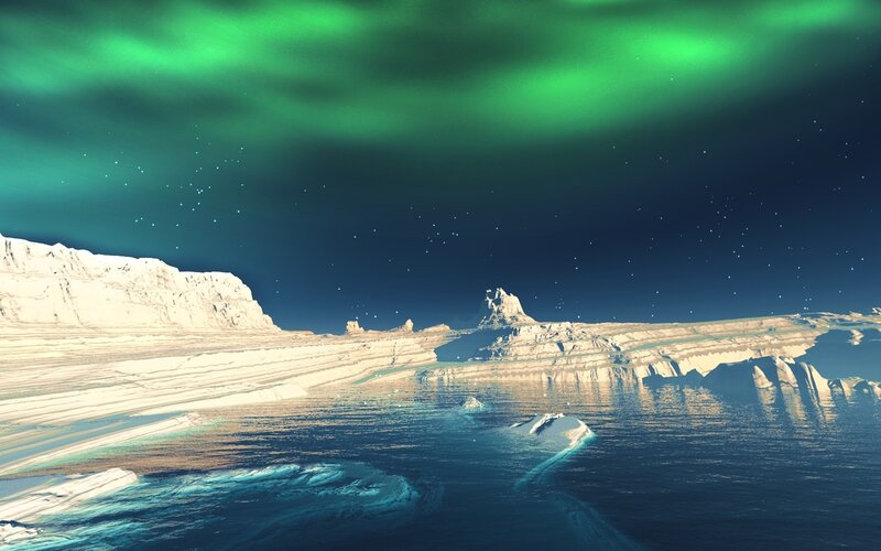 Aurora over Icy Landscape — Green