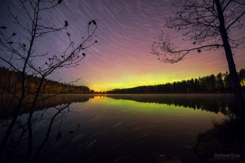 Aurora over Lake — Purple, Serene