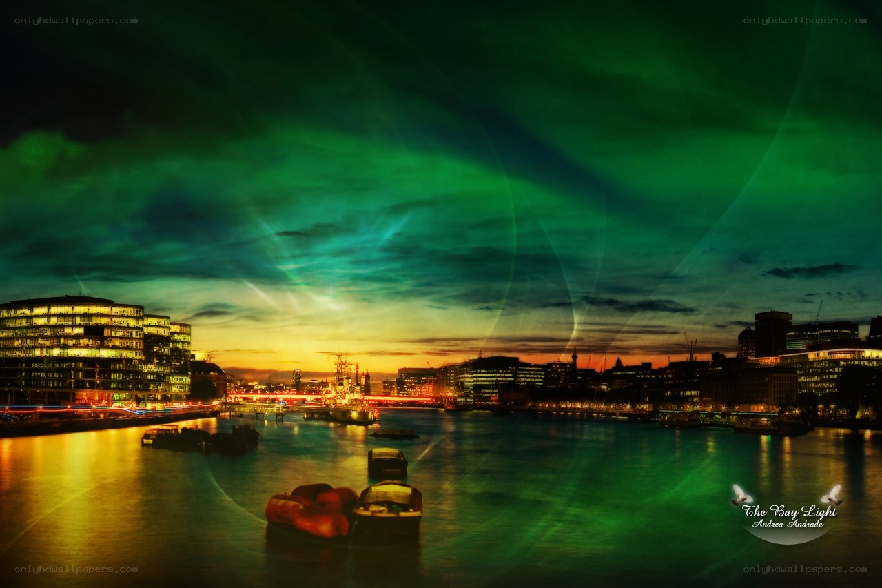 Aurora over London skyline