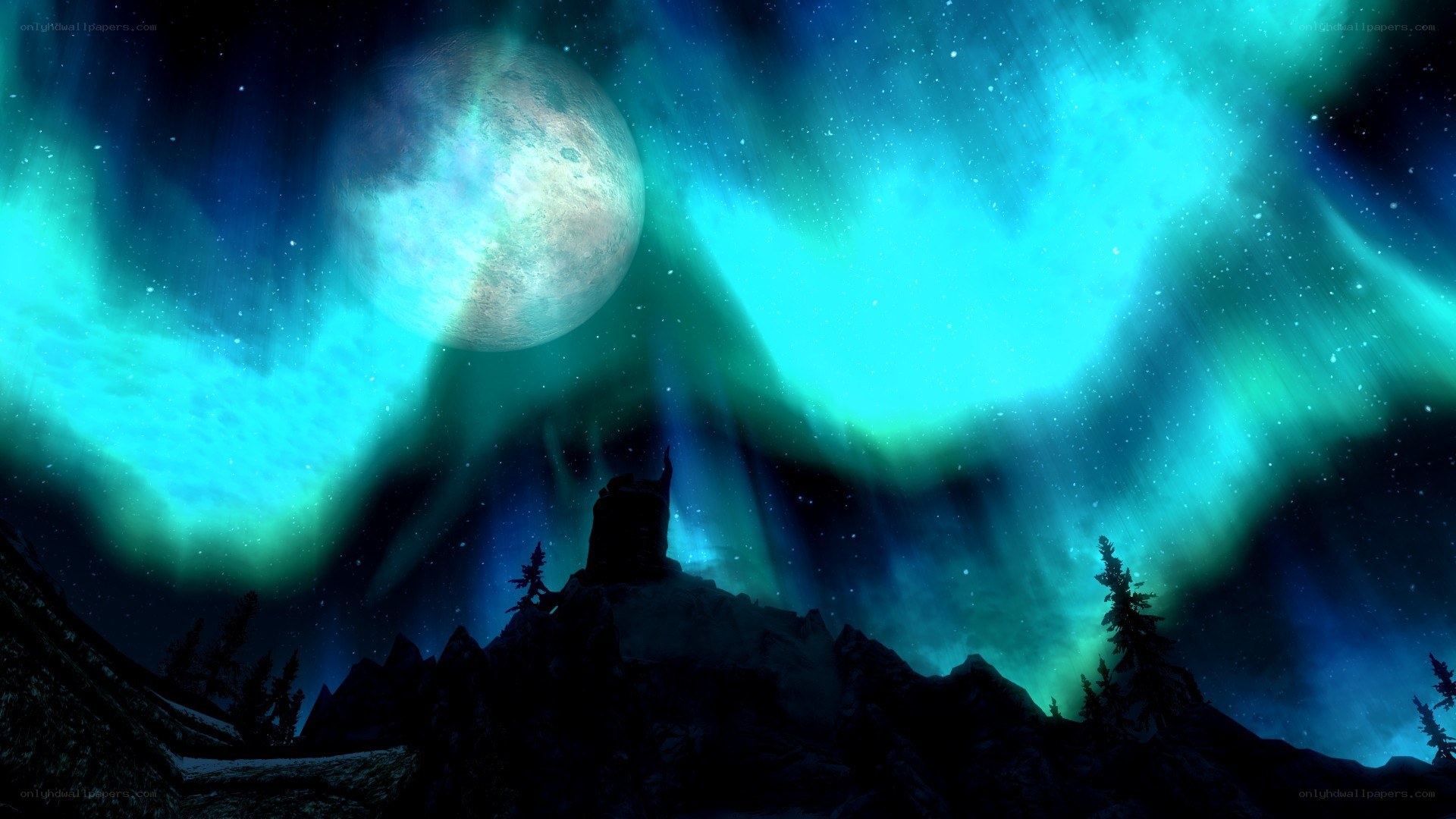 aurora over mountain peak
