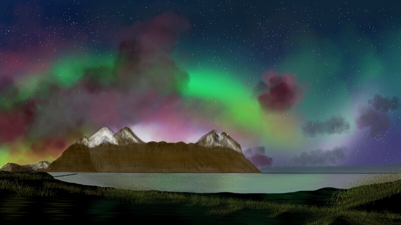 Aurora over Mountains — Green, Serene, Night