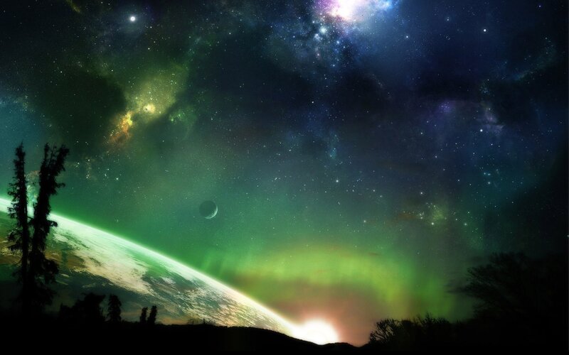 Aurora over Planet — Green, Dramatic