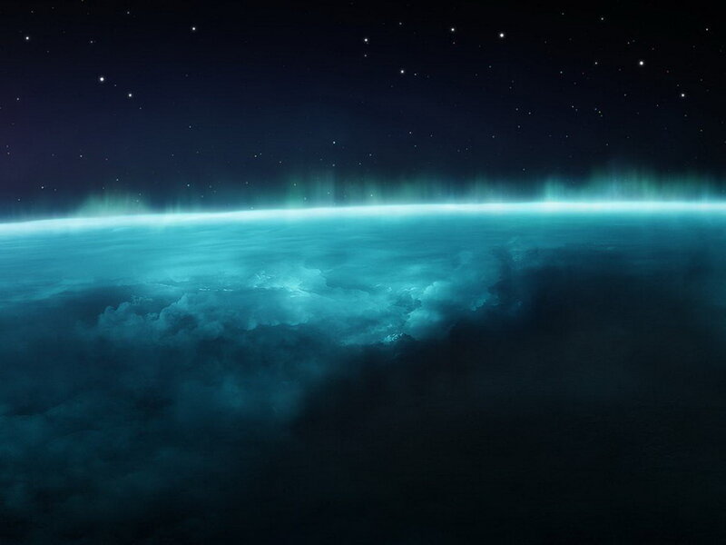aurora over planet surface