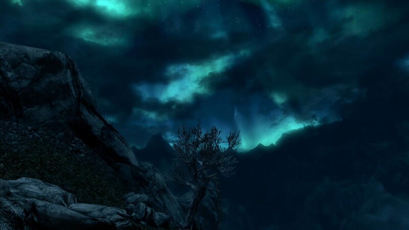aurora over rocky landscape