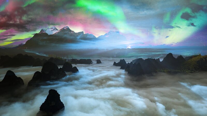 Aurora over Rocky Shore
