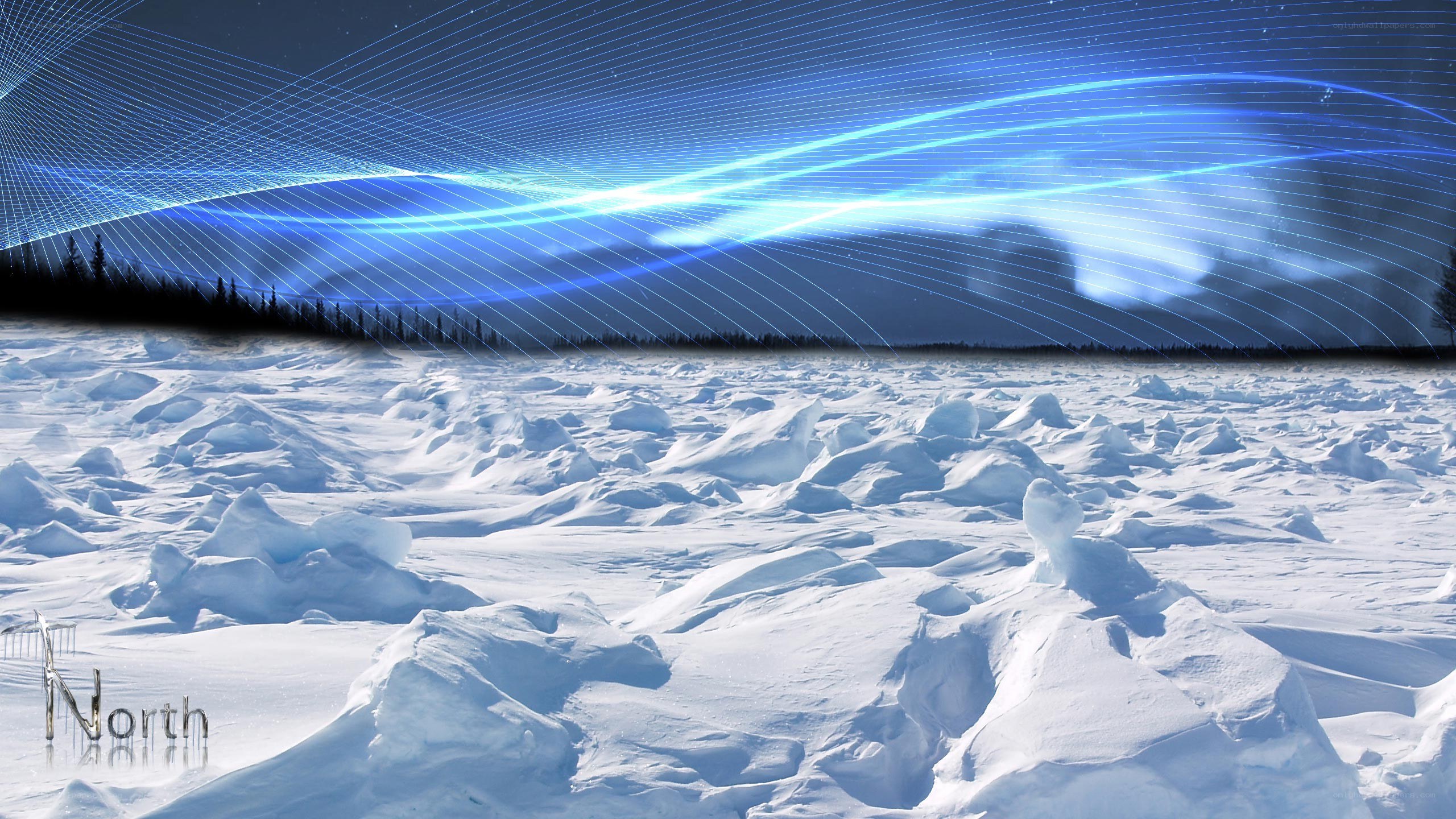 Aurora over snowy landscape