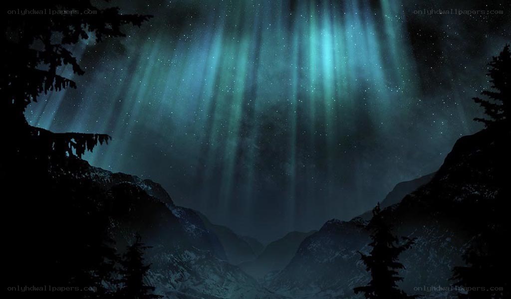 Aurora over snowy mountains