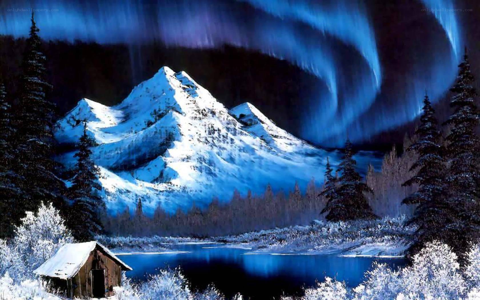 Aurora over snowy mountains